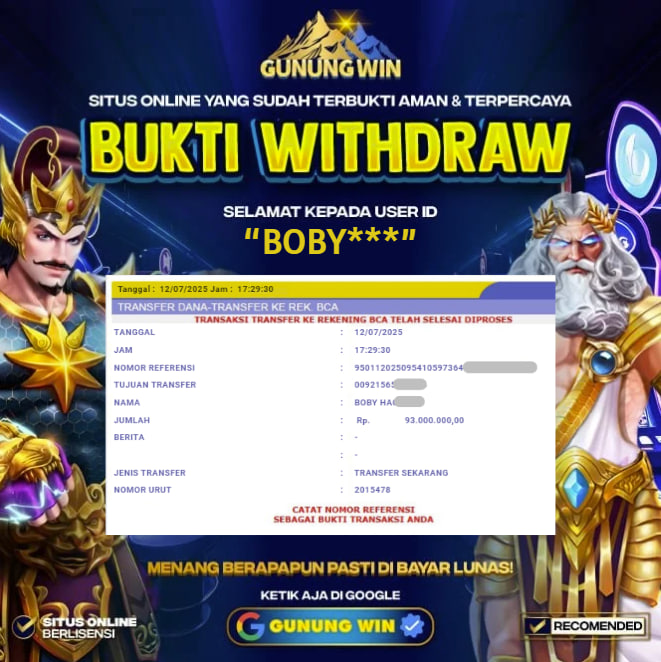 BUKTI WITHDRAW LIVE CASINO BACCARAT GUNUNGWIN