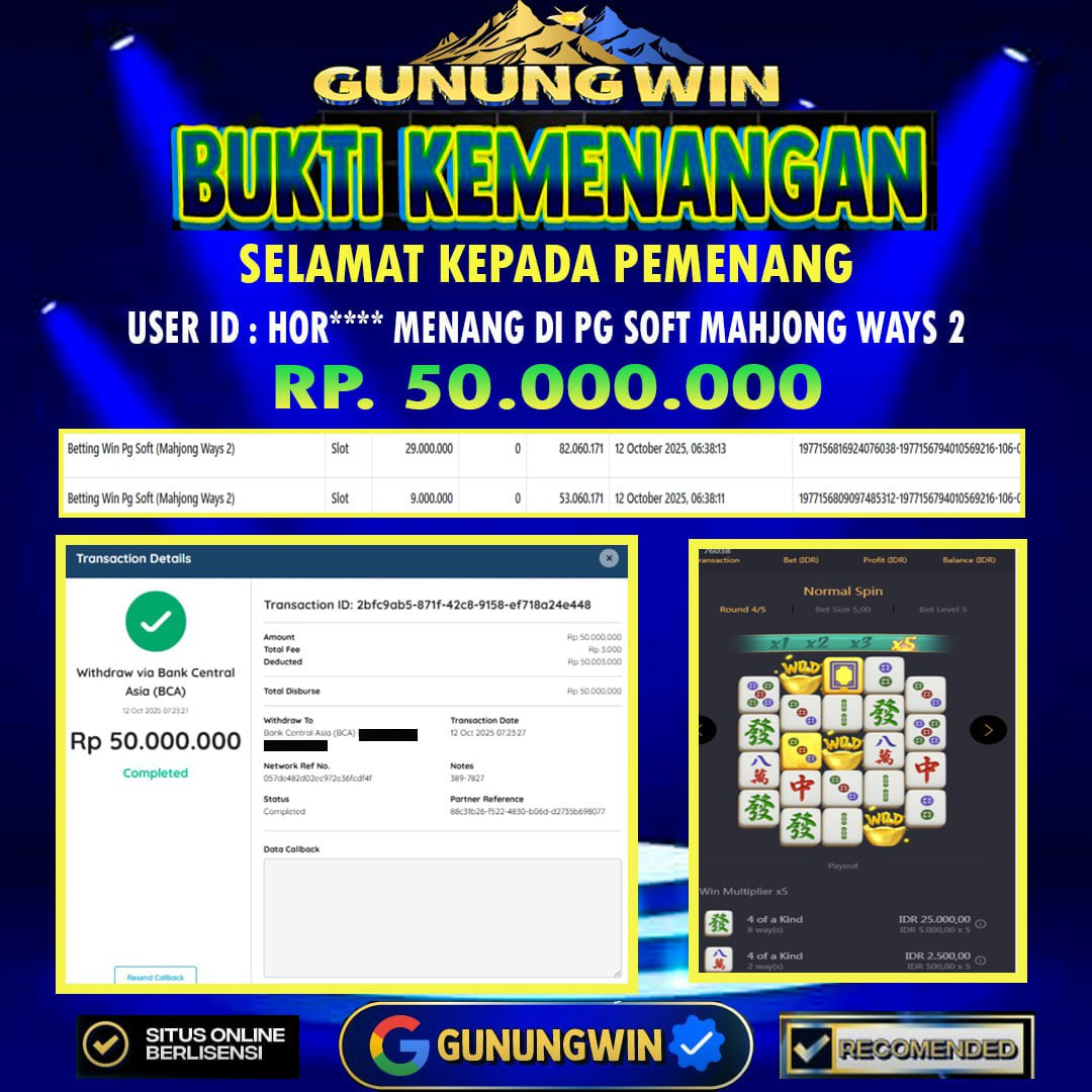 BUKTI WITHDRAW Mahjong Ways 2 GUNUNGWIN