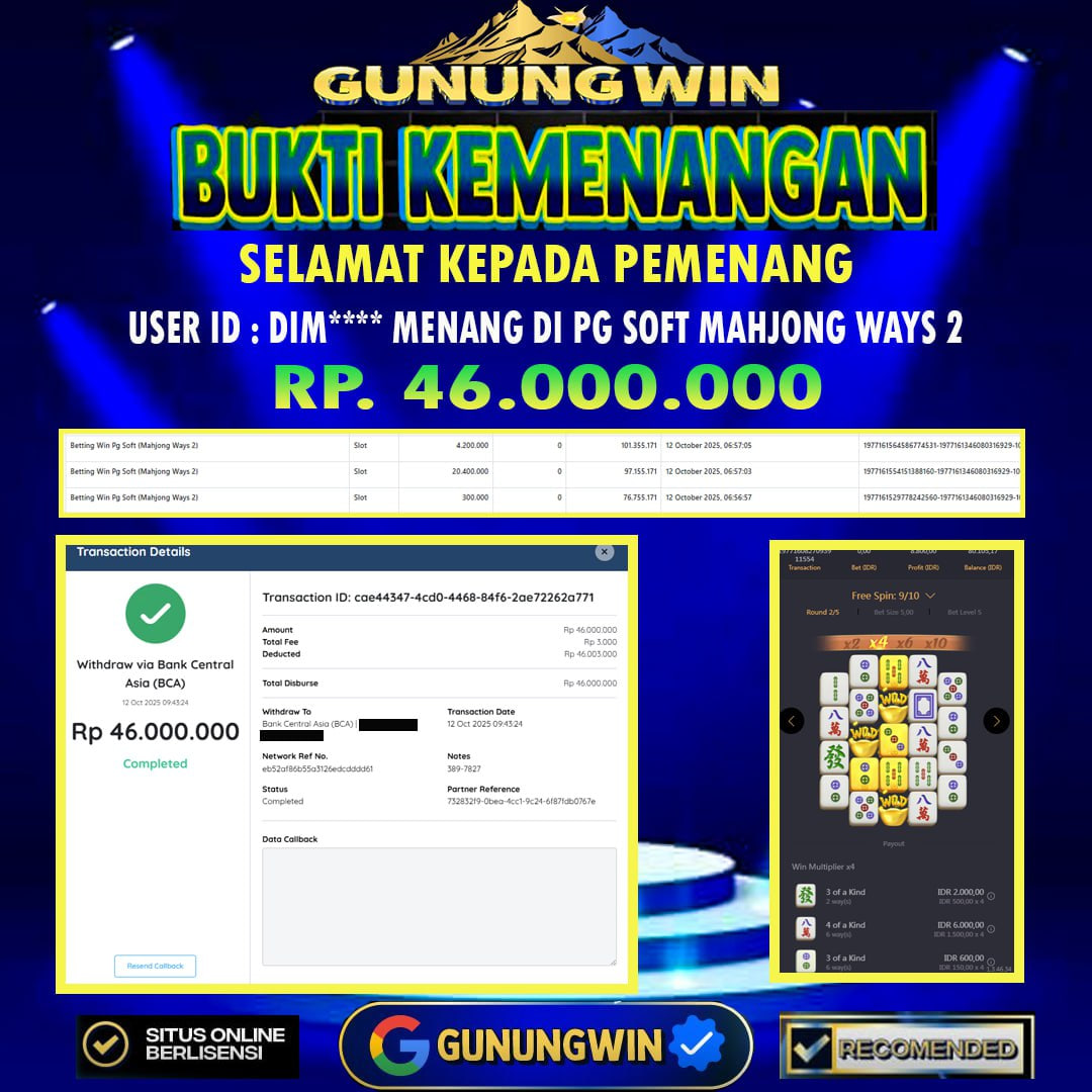 BUKTI WITHDRAW Mahjong Ways 2 GUNUNGWIN