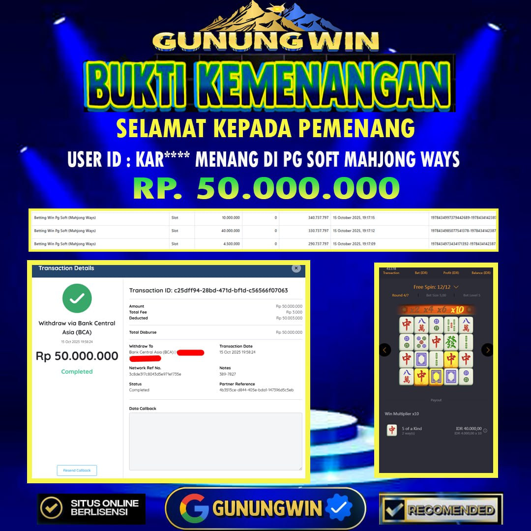 BUKTI WITHDRAW Mahjong Ways GUNUNGWIN