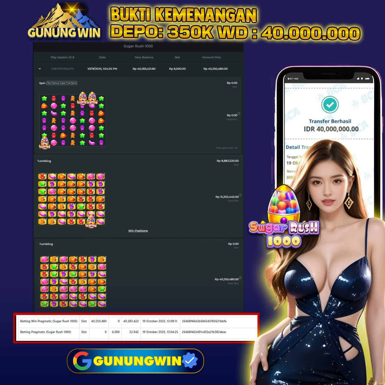 BUKTI WITHDRAW Sugar Rush 1000 GUNUNGWIN