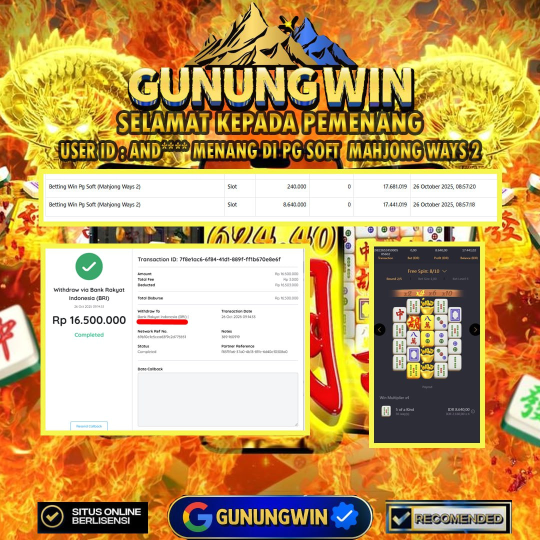 BUKTI WITHDRAW Mahjong Ways 2 GUNUNGWIN
