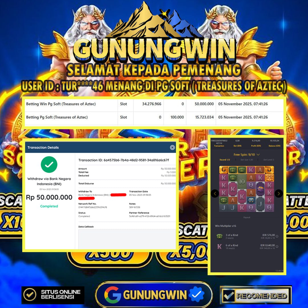 BUKTI WITHDRAW Trasure Of Aztec GUNUNGWIN