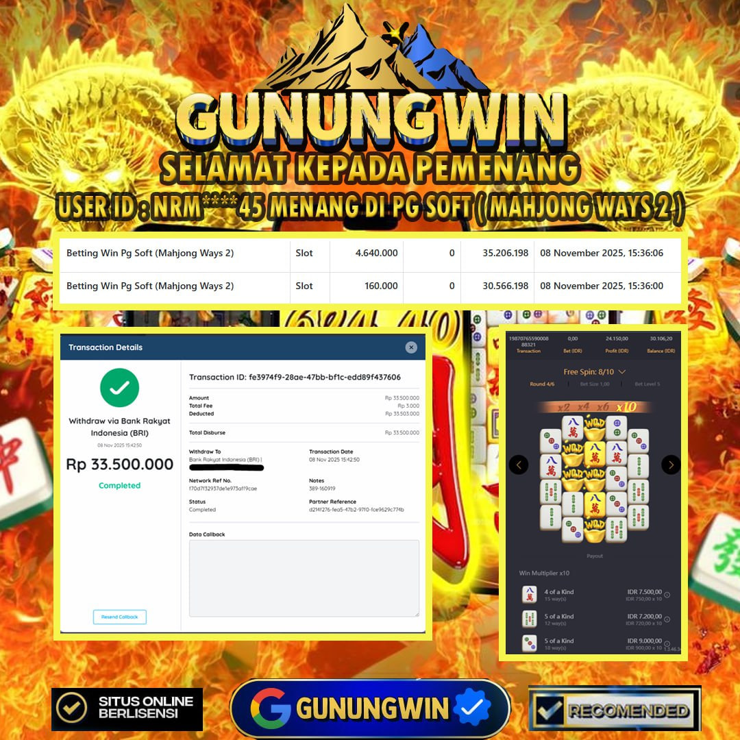BUKTI WITHDRAW Mahjong Ways 2 GUNUNGWIN