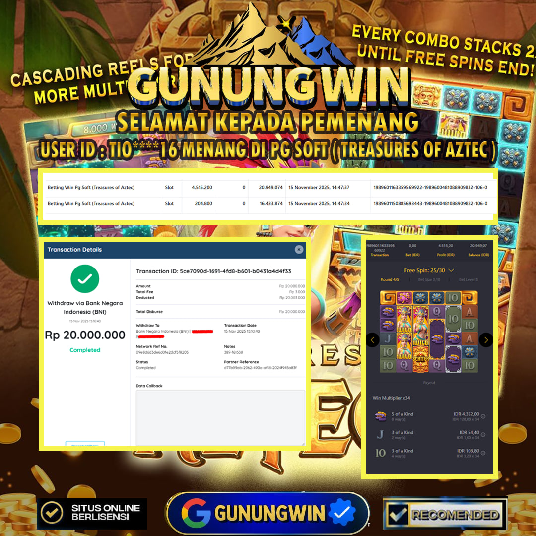 BUKTI WITHDRAW Treasures Of Aztec - PG Soft GUNUNGWIN 