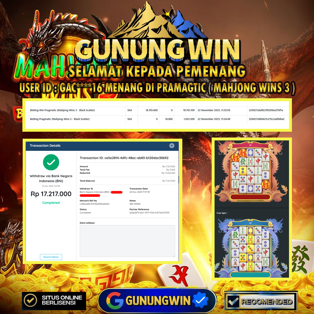 BUKTI WITHDRAW Mahjong Wins 3 GUNUNGWIN