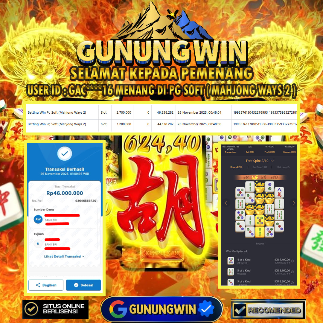 BUKTI WITHDRAW Mahjong Ways 2 - PG Soft Gunungwin
