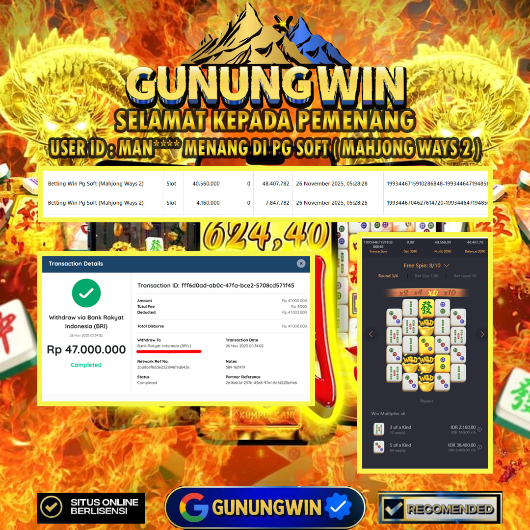 BUKTI WITHDRAW Mahjong Ways 2 - PG Soft Gunungwin
