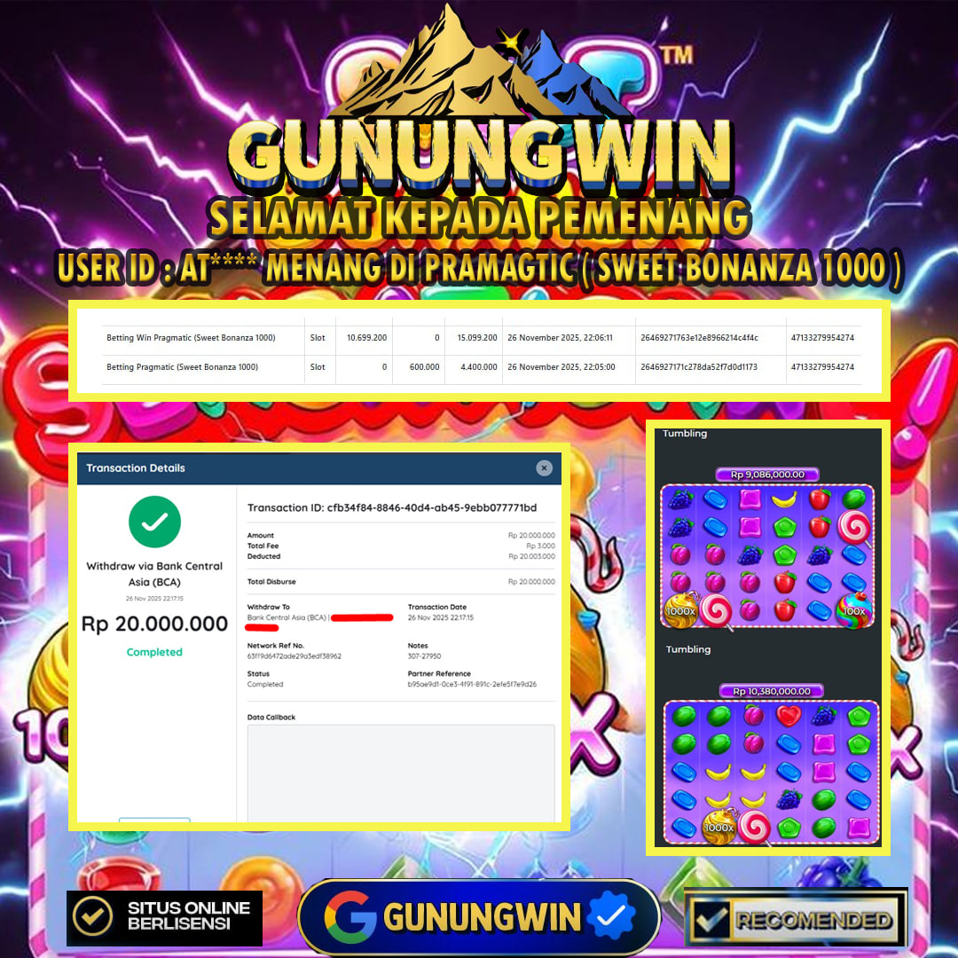 BUKTI WITHDRAW Sweet Bonanza 1000 - Pragmatic Gunungwin