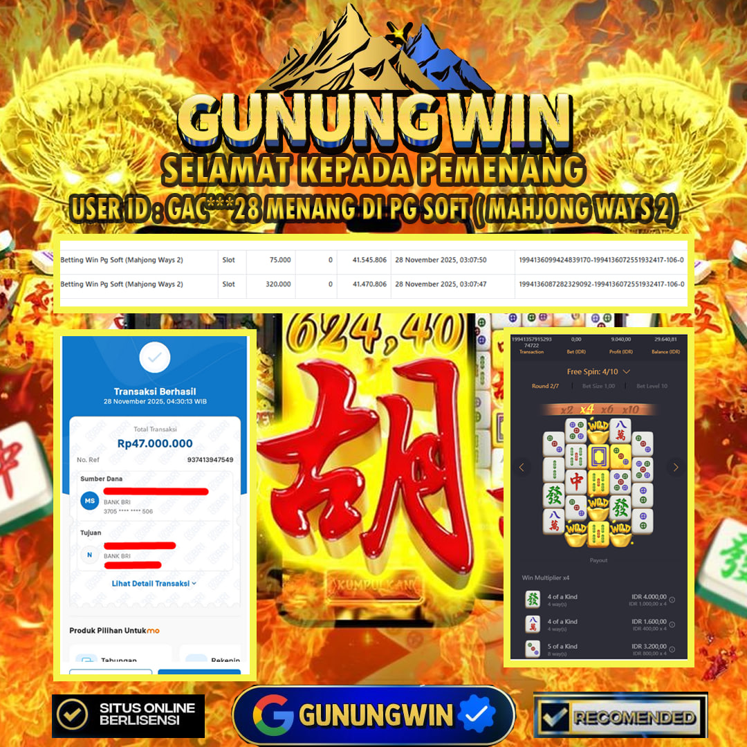 BUKTI WITHDRAW Mahjong Ways 2 - PG Soft Gunungwin