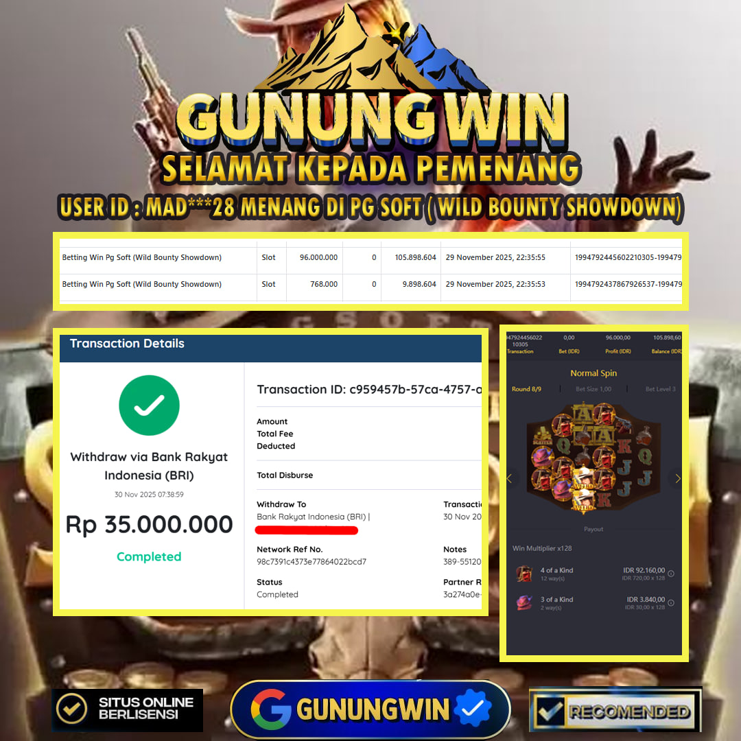 BUKTI WITHDRAW Wild Bounty Showdown - PG Soft Gunungwin