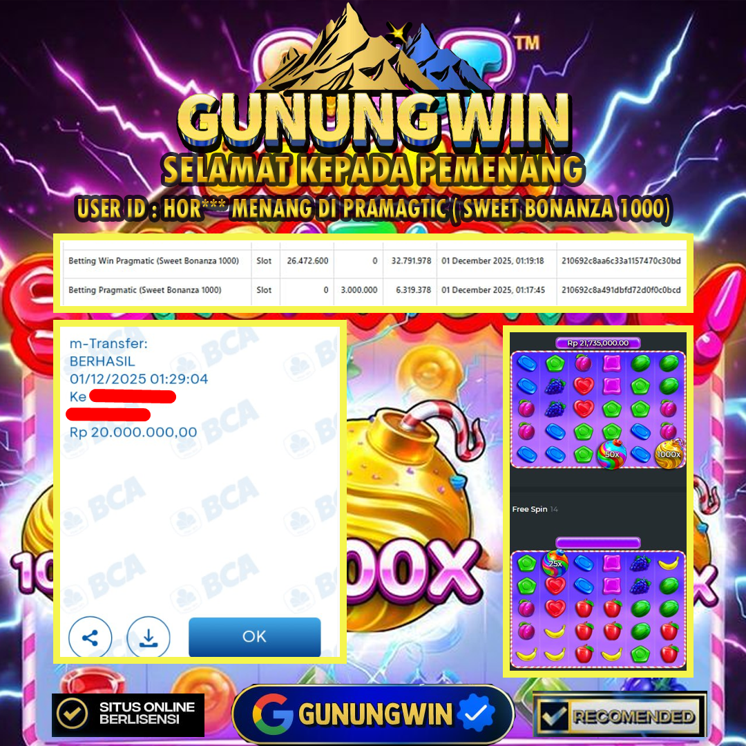 BUKTI WITHDRAW Sweet Bonanza 1000 - Pragmatic Gunungwin