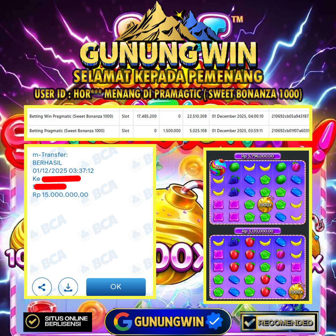 BUKTI WITHDRAW Sweet Bonanza 1000 - Pragmatic Gunungwin