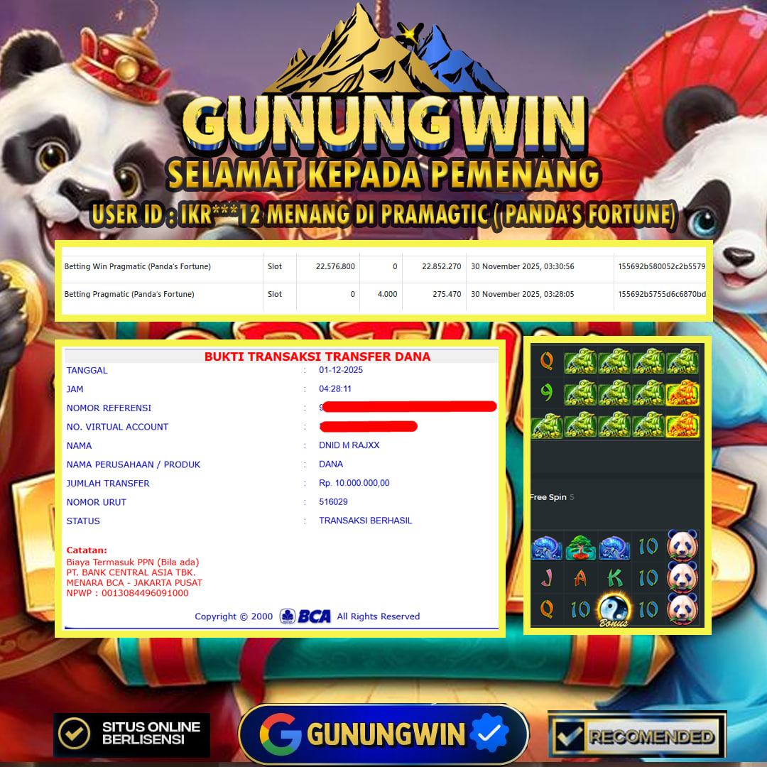 BUKTI WITHDRAW Panda's Fortune - Pragmatic Gunungwin