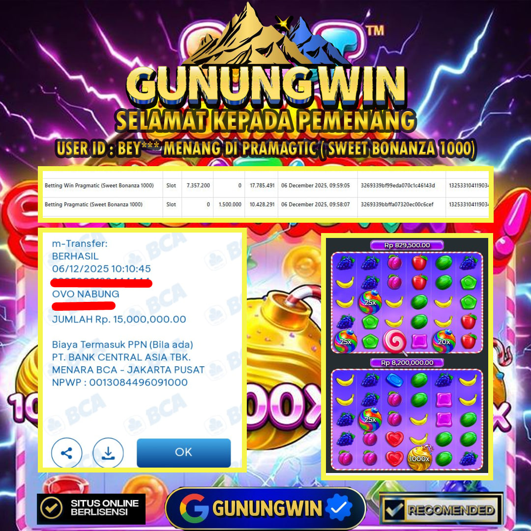 BUKTI WITHDRAW Sweet Bonanza 1000 - Pragmatic Gunungwin