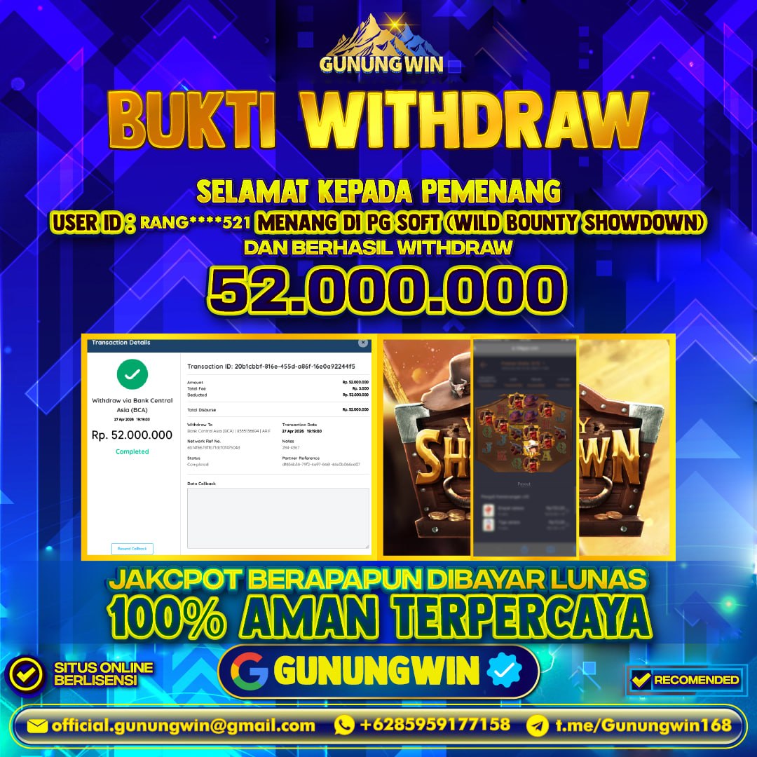 BUKTI WITHDRAW Wild Bounty Showdown - Pg Soft Gunungwin
